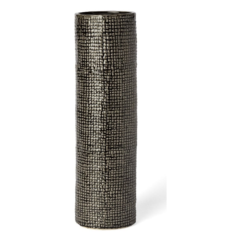 Maklaine Contemporary Large Black/Gold Cylindrical Ceramic Vase
