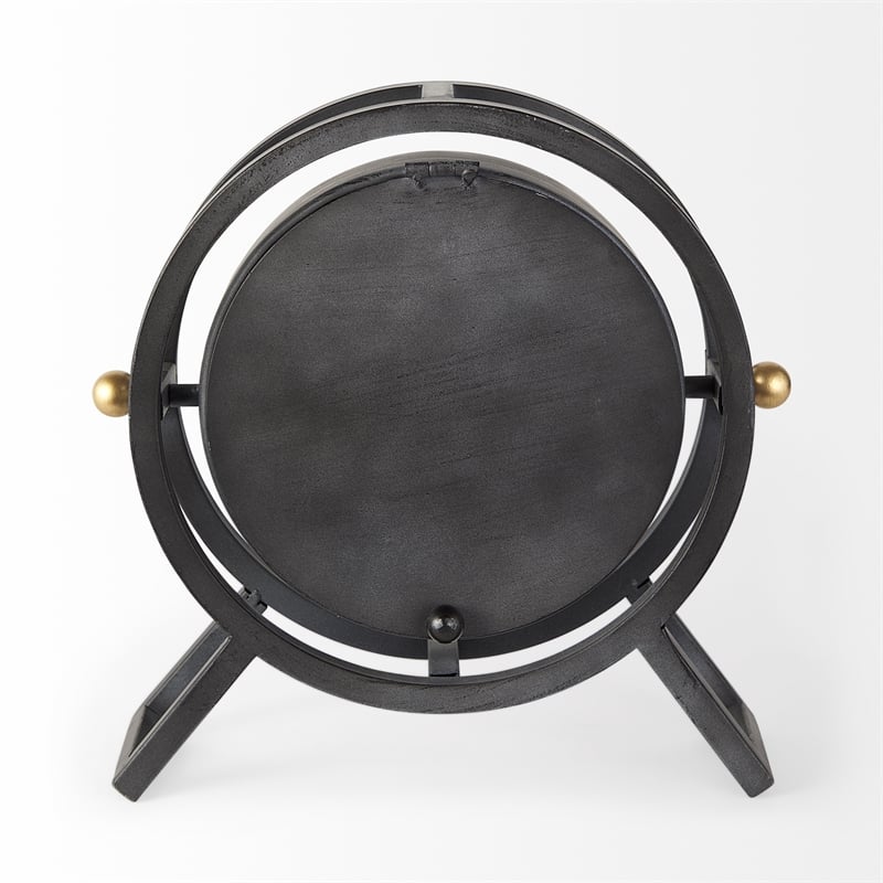 Maklaine Traditional Metal Circular Table Clock in Gray Finish