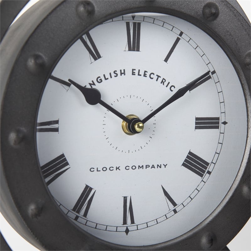 Maklaine Traditional Metal Circular Table Clock in Gray Finish