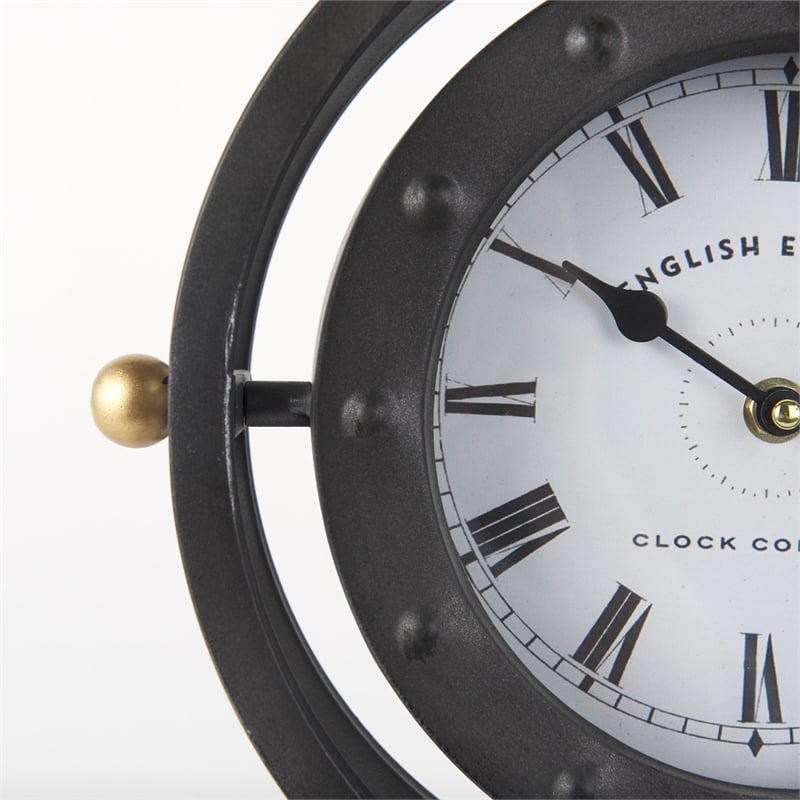 Maklaine Traditional Metal Circular Table Clock in Gray Finish