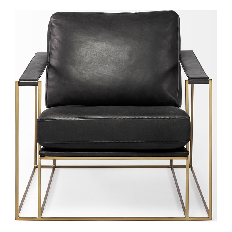 Maklaine Contemporary Black Leather Wrap Gold Metal Frame Accent Chair