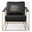 Maklaine Contemporary Black Leather Wrap Gold Metal Frame Accent Chair