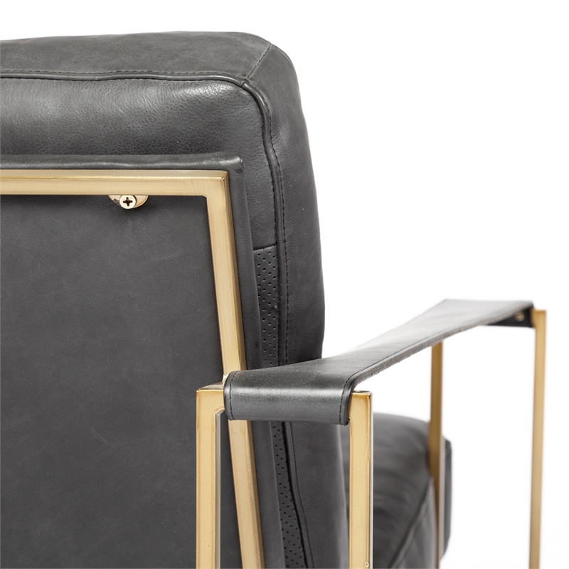 Maklaine Contemporary Black Leather Wrap Gold Metal Frame Accent Chair
