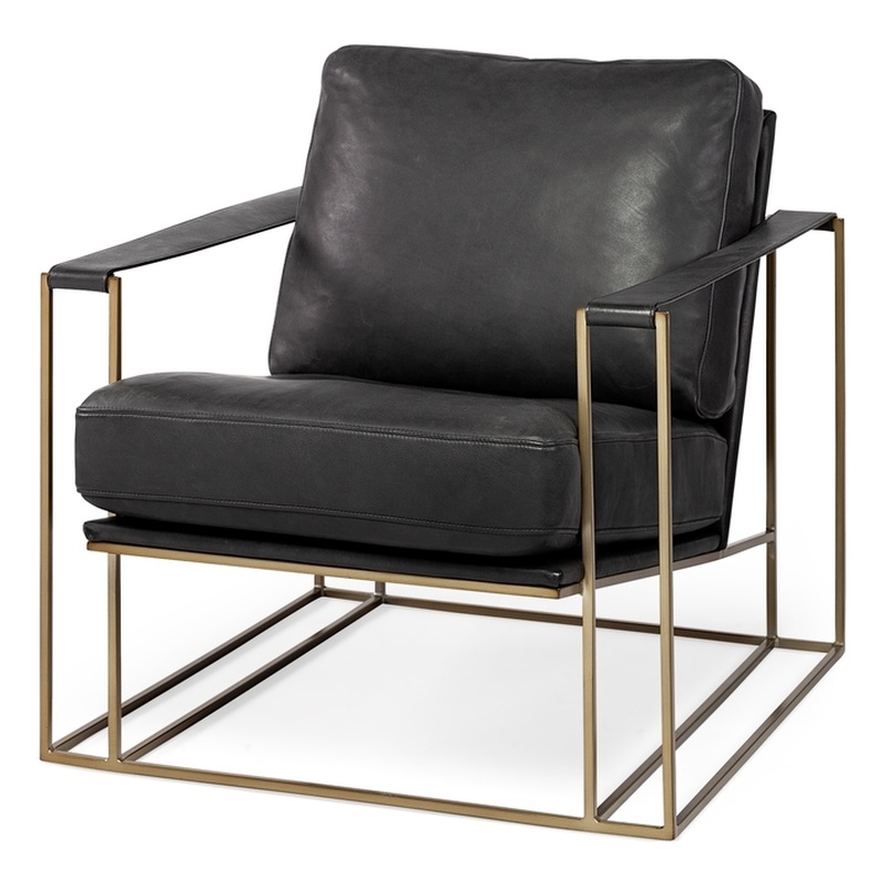 Maklaine Contemporary Black Leather Wrap Gold Metal Frame Accent Chair