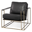 Maklaine Contemporary Black Leather Wrap Gold Metal Frame Accent Chair