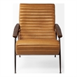 Maklaine Contemporary Tan Leather Wrap Brown Metal Frame Accent Chair