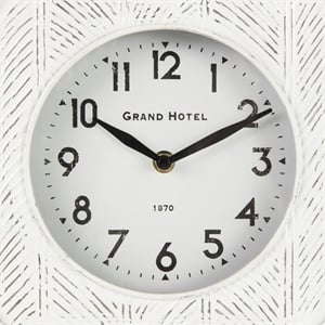 Maklaine 8.0L X 2.8W X 8.8H Rustic White Iron Rounded Square Table Clock