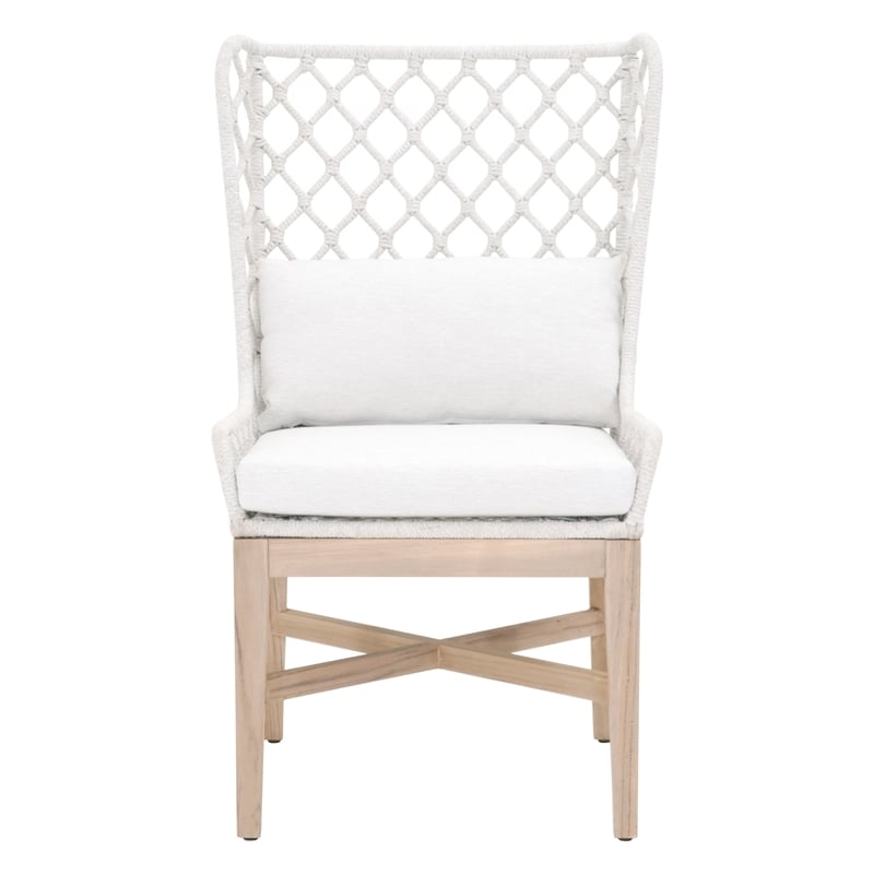 Maklaine Transitional Fabric Outdoor Wing Chair in Off White