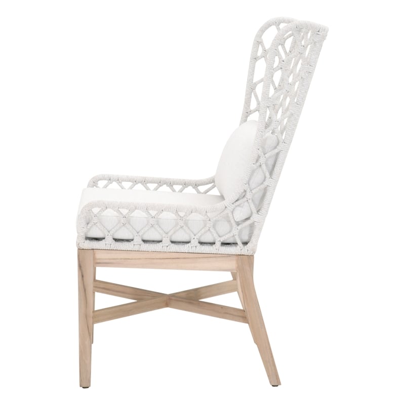 Maklaine Transitional Fabric Outdoor Wing Chair in Off White