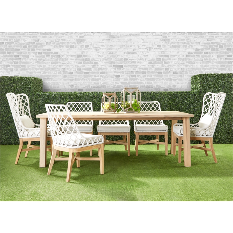 Maklaine Transitional Fabric Outdoor Wing Chair in Off White