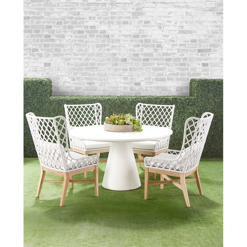 Maklaine Transitional Fabric Outdoor Wing Chair in Off White