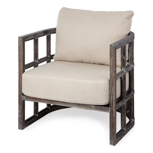 Maklaine Off White Fabric Covered Cushioned Demi-Lune Wooden Frame Chair