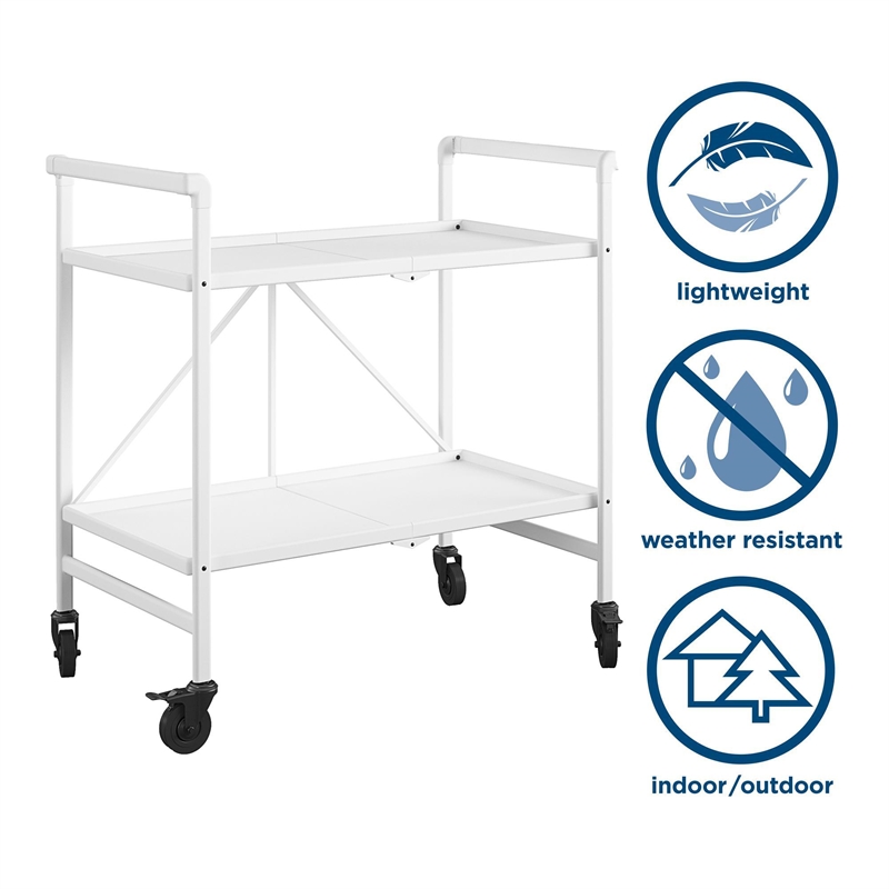 Maklaine Transitional Smartfold Folding Serving Bar Cart in White