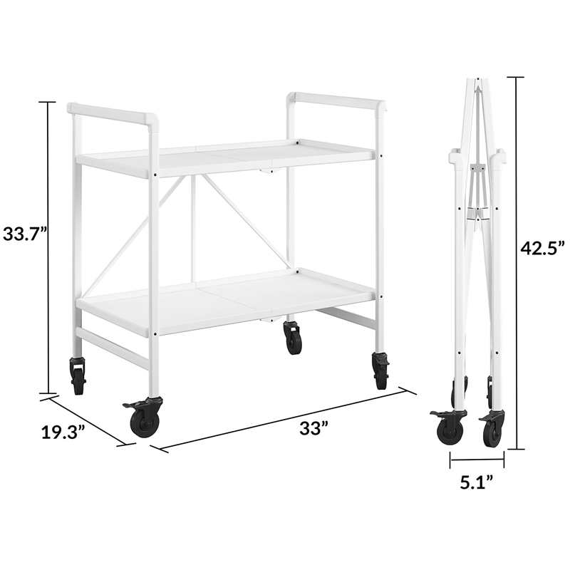 Maklaine Transitional Smartfold Folding Serving Bar Cart in White