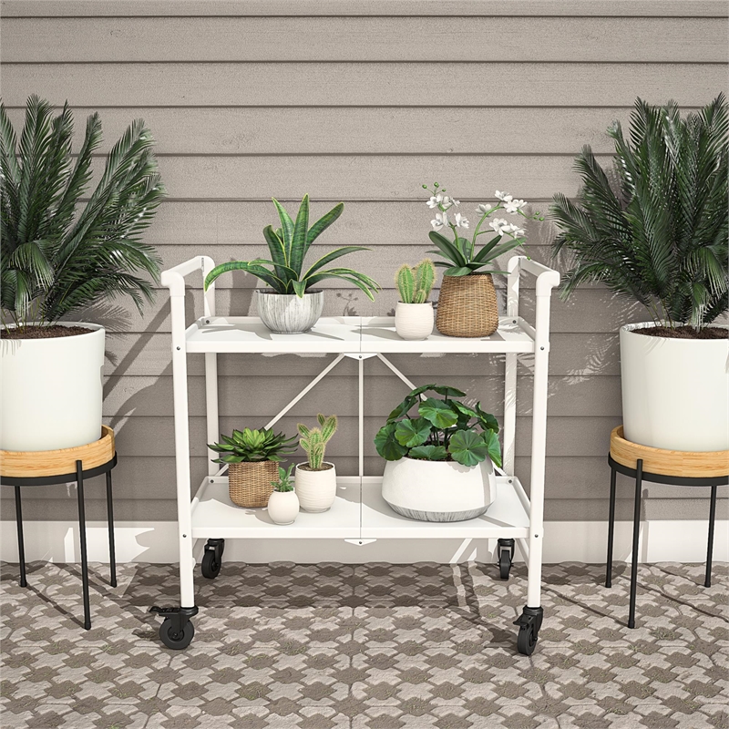 Maklaine Transitional Smartfold Folding Serving Bar Cart in White
