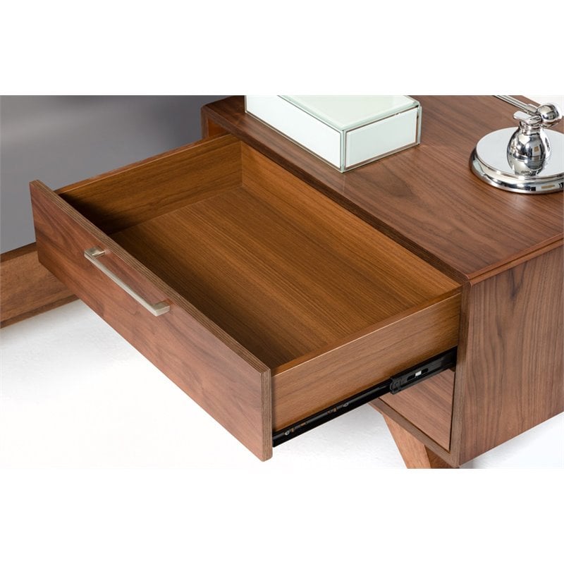 Maklaine Modern Wood and Stainless Steel Bedroom Nightstand in Walnut