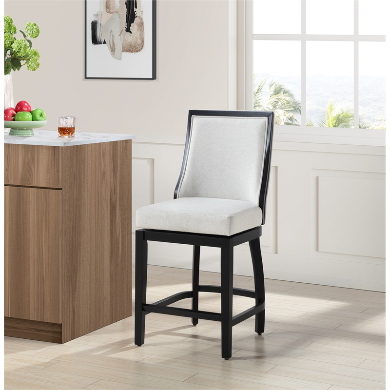 Maklaine Wood Modern Traditional 24in Swivel Barstool in Black