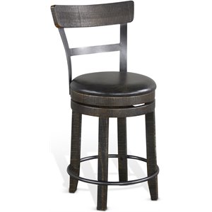 Maklaine 24&quot Swivel Barstool with Back in Tobacco Leaf (Set of 2)