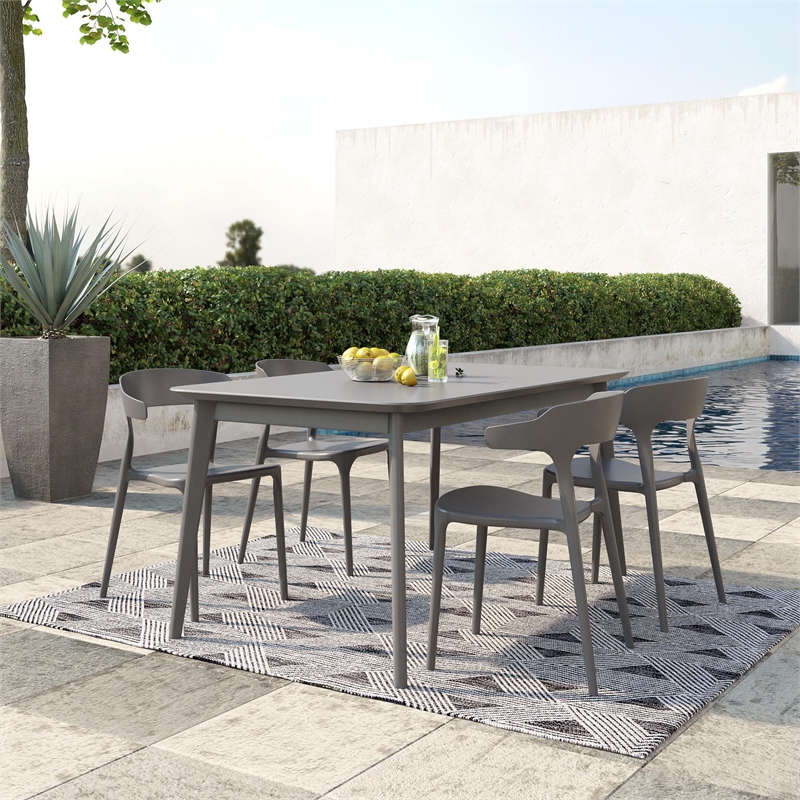 Maklaine Contemporary Stacking Dining Chairs in Charcoal (4-Pack)