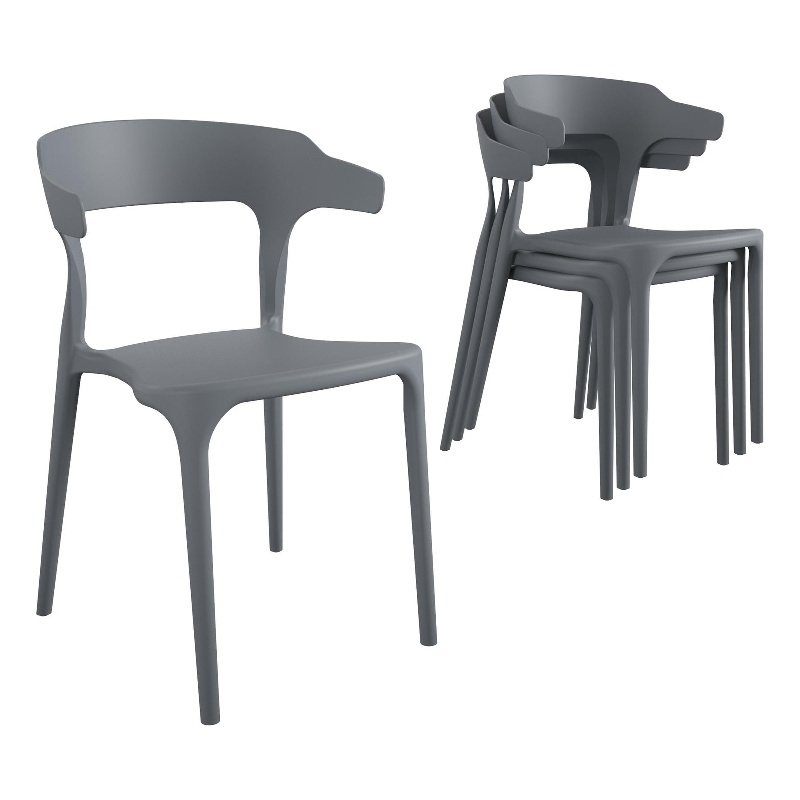 Maklaine Contemporary Stacking Dining Chairs in Charcoal (4-Pack)
