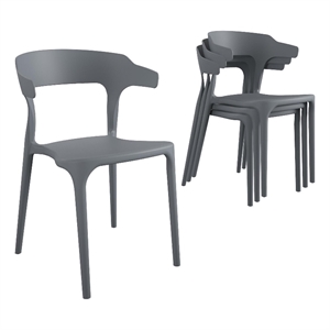 Maklaine Contemporary Stacking Dining Chairs in Charcoal (4-Pack)
