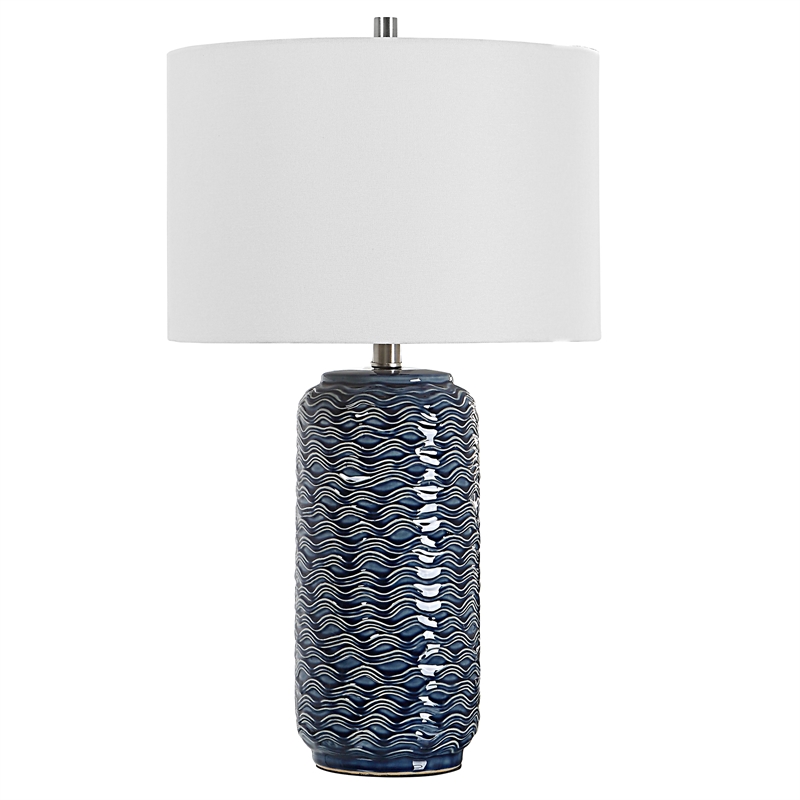 Maklaine 1-Light Coastal Ceramic and Fabric Table Lamp in Blue