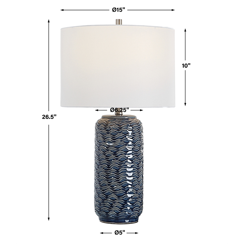 Maklaine 1-Light Coastal Ceramic and Fabric Table Lamp in Blue