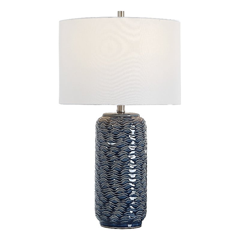 Maklaine 1-Light Coastal Ceramic and Fabric Table Lamp in Blue