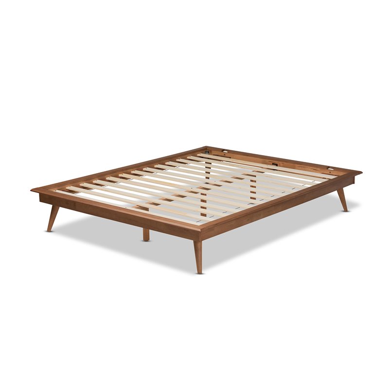 Maklaine Mid-Century Wood Queen Platform Bed in Walnut Brown