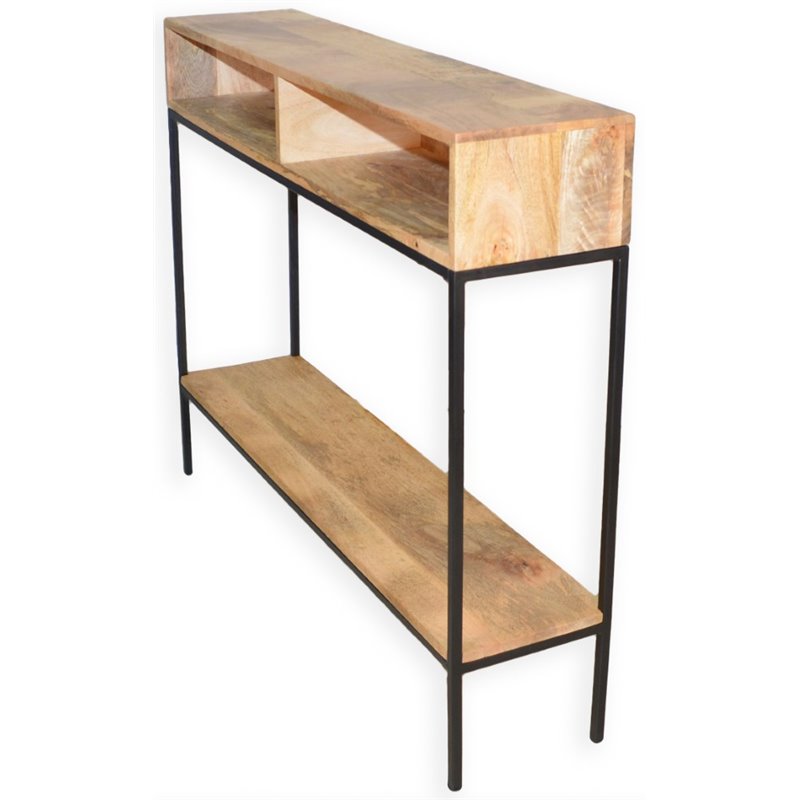 Maklaine Solid Mango Wood Top Console Table in Natural/Black