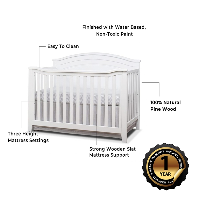 Maklaine Wood Modern / Contemporary Round Top Panel Crib in Gray