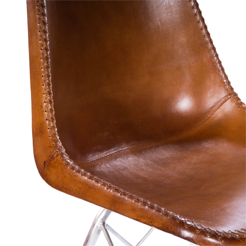 Maklaine Modern / Contemporary Leather Side Chair in Light Brown