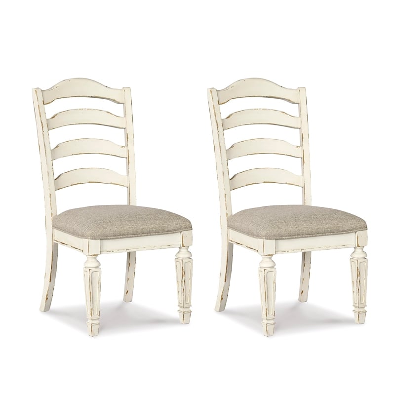 Maklaine Farmhouse Ladderback Dining Side Chair in Chipped White