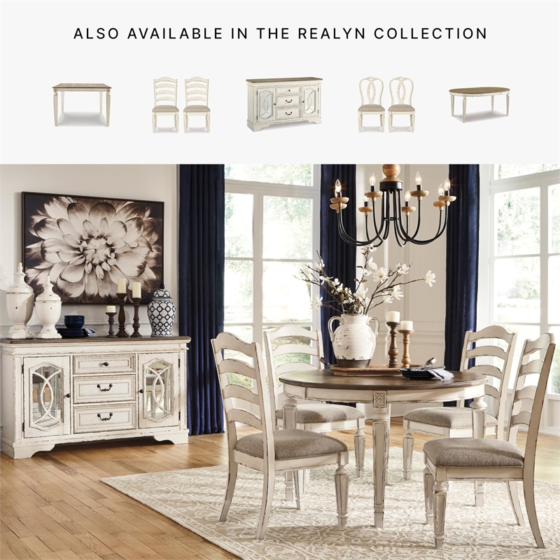 Maklaine Farmhouse Ladderback Dining Side Chair in Chipped White