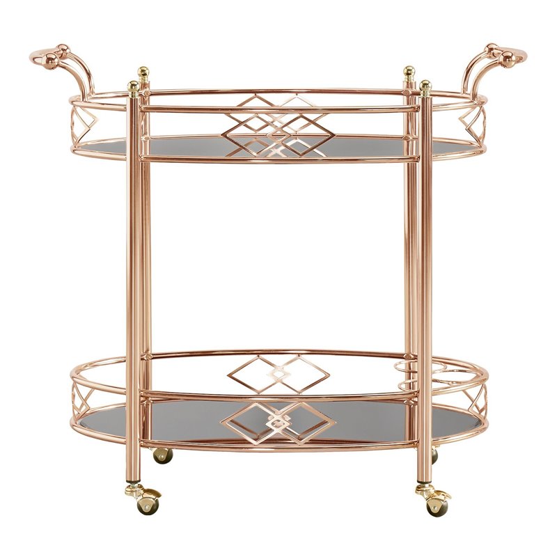 Maklaine Contemporary Metal & Glass Bar Cart Rose Gold/Black