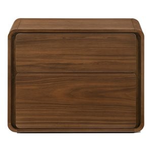 Maklaine Modern Veneer and Rubberwood Bedroom Nightstand in Walnut