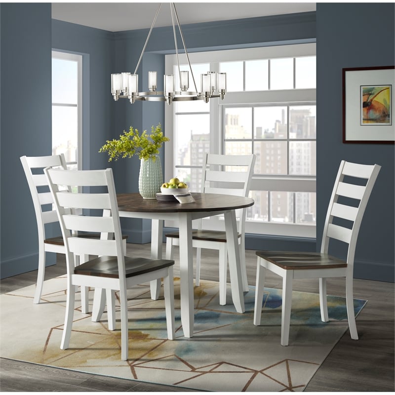 Maklaine Transitional Wood Ladder Back Chair in Gray (Set of 2)