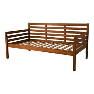 Maklaine Traditional Twin Size Daybed in Brown Wood - Easy Assembly