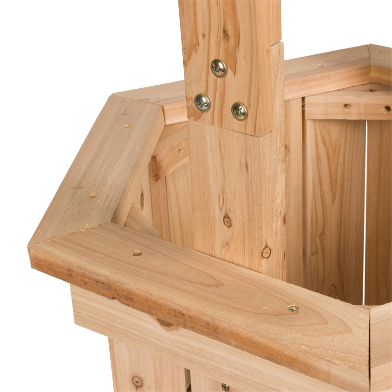 Maklaine Transitional Cedar Wood Decorative Wishing Well in Beige