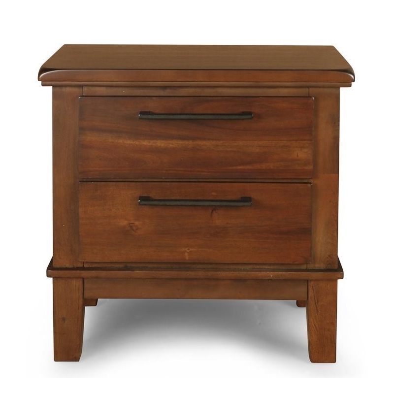Maklaine Contemporary Solid Wood 2-Drawer Nightstand in Chestnut Brown
