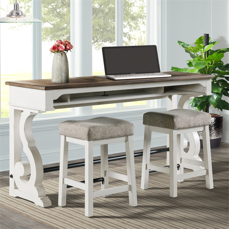 Maklaine Wood Backless Stool with Cushion Seat White (Set of 2)