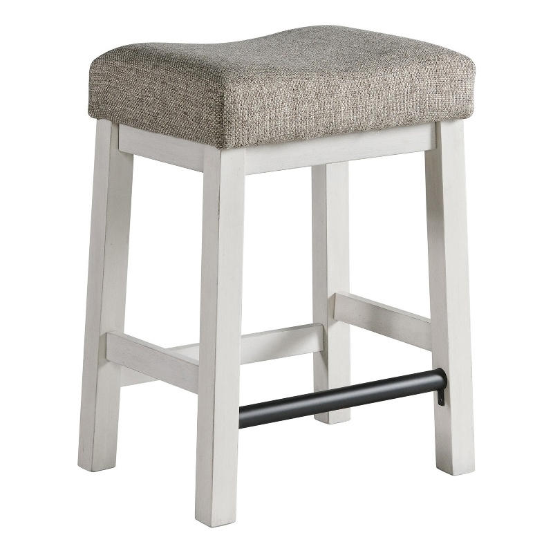 Maklaine Wood Backless Stool with Cushion Seat White (Set of 2)