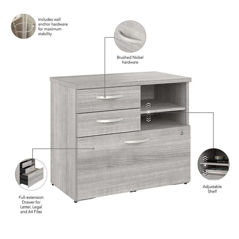 Maklaine Engineered Wood Office Storage Cabinet with Drawers in Platinum Gray