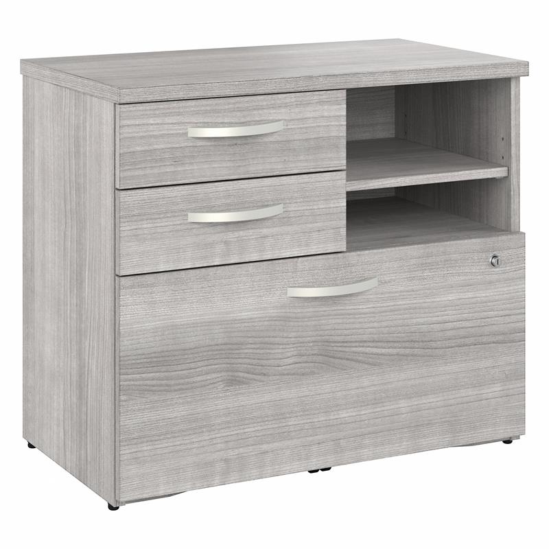 Maklaine Engineered Wood Office Storage Cabinet with Drawers in Platinum Gray