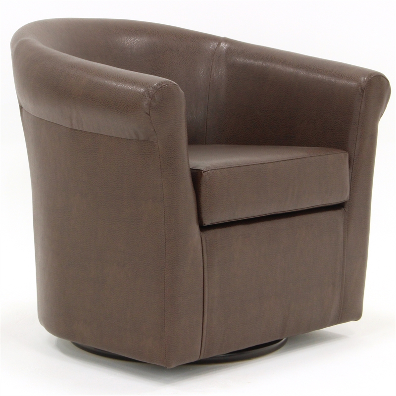 Maklaine Traditional Faux Leather Swivel Club Chair in Brown