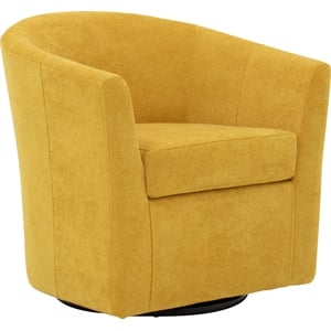 Maklaine 19&quotH Traditional Fabric Swivel Club Chair in Yellow