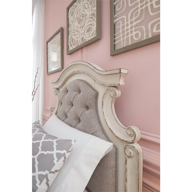 Maklaine Traditional Twin Upholstered Panel Headboard in White