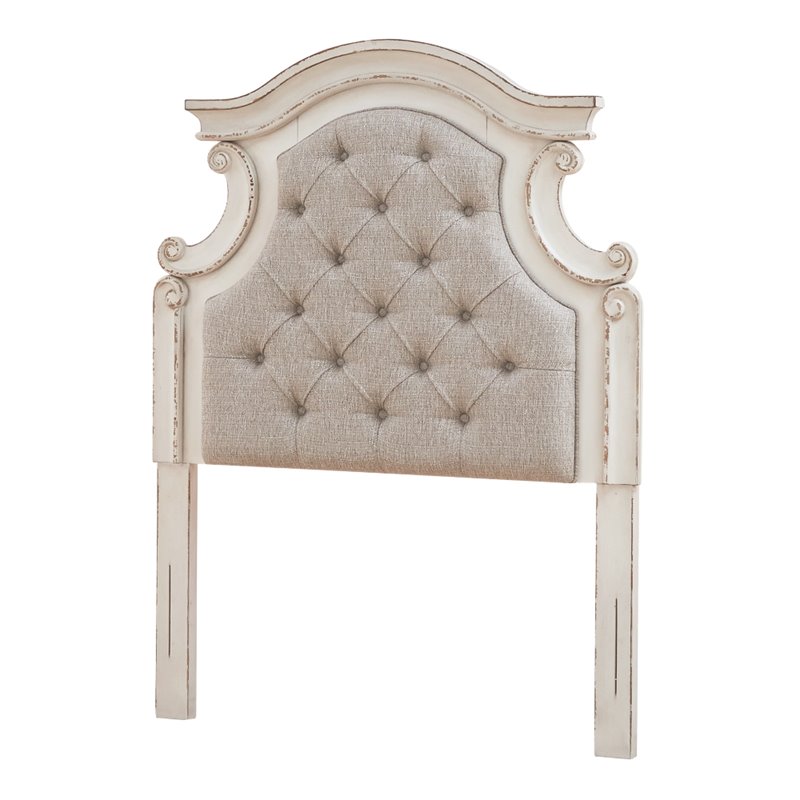 Maklaine Traditional Twin Upholstered Panel Headboard in White
