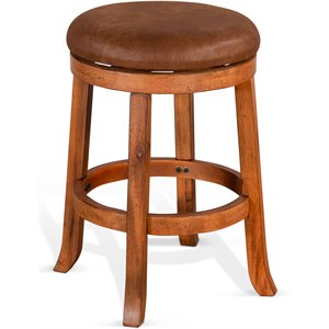 Maklaine 24&quot Wood Backless Swivel Stool in Rustic Oak (Set of 2)