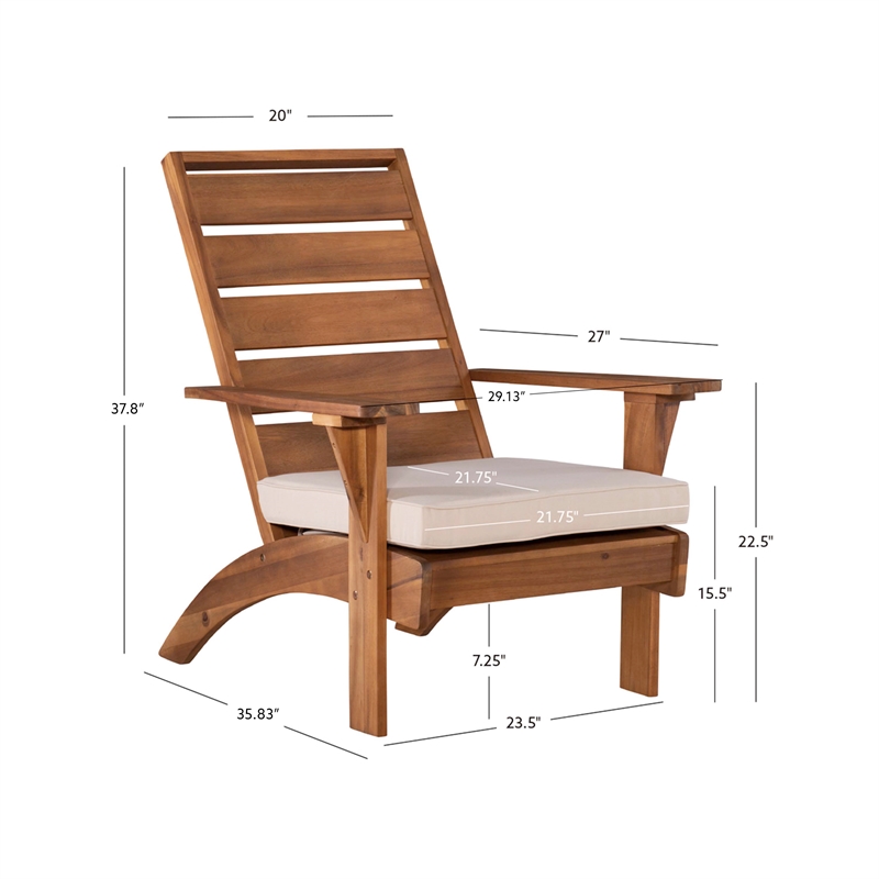 Maklaine Acacia Wood Outdoor Slat Back Chair with Cushion in Brown Finish